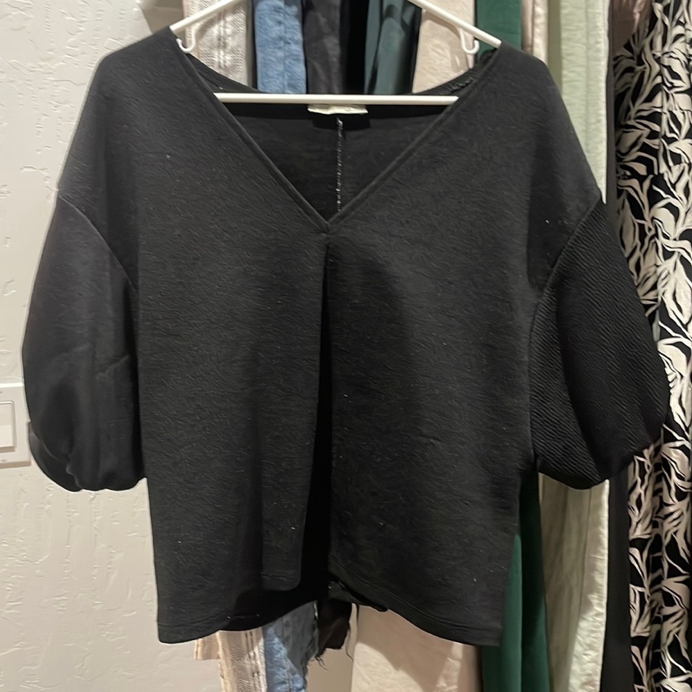Zara balloon sleeve black blouse